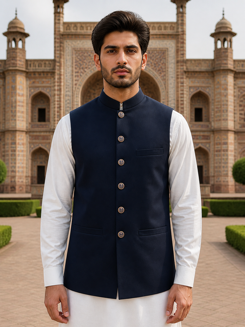 Classic Navy Blue Waistcoat – Premium Formal Ethnic Wear