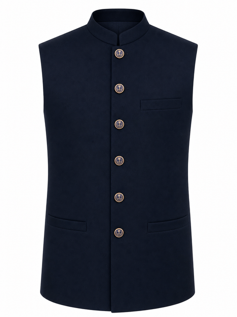Classic Navy Blue Waistcoat – Premium Formal Ethnic Wear