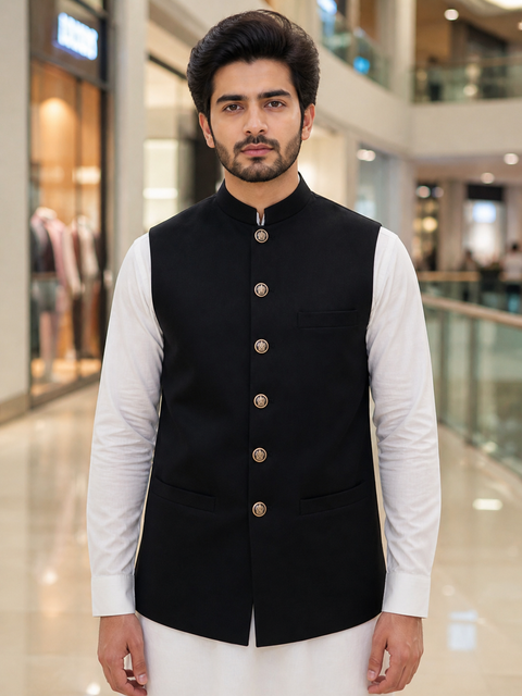 Black Waistcoat – Modern Formal Ethnic Style