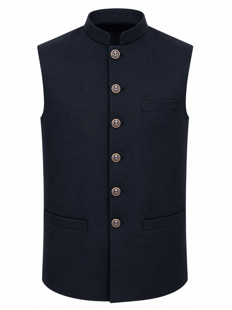 Navy Blue Classic Waistcoat with Metal Buttons
