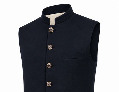 Navy Blue Classic Waistcoat with Metal Buttons